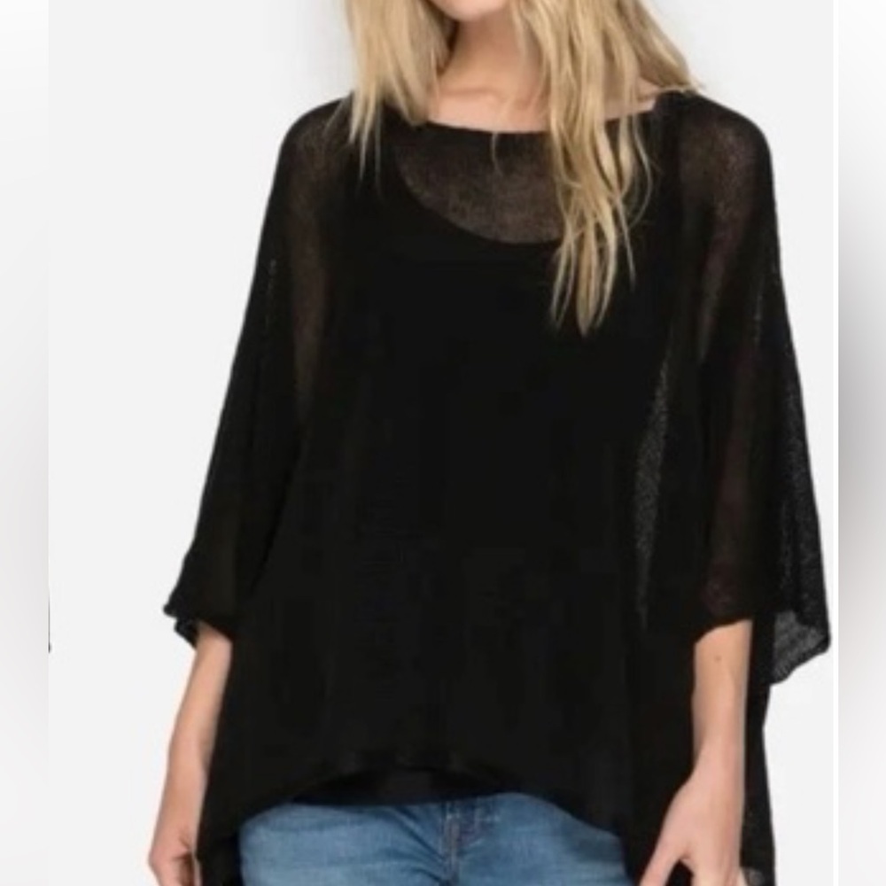 Johnny Was Calme Black Oversized Organic Linen Poncho Size XS/S
